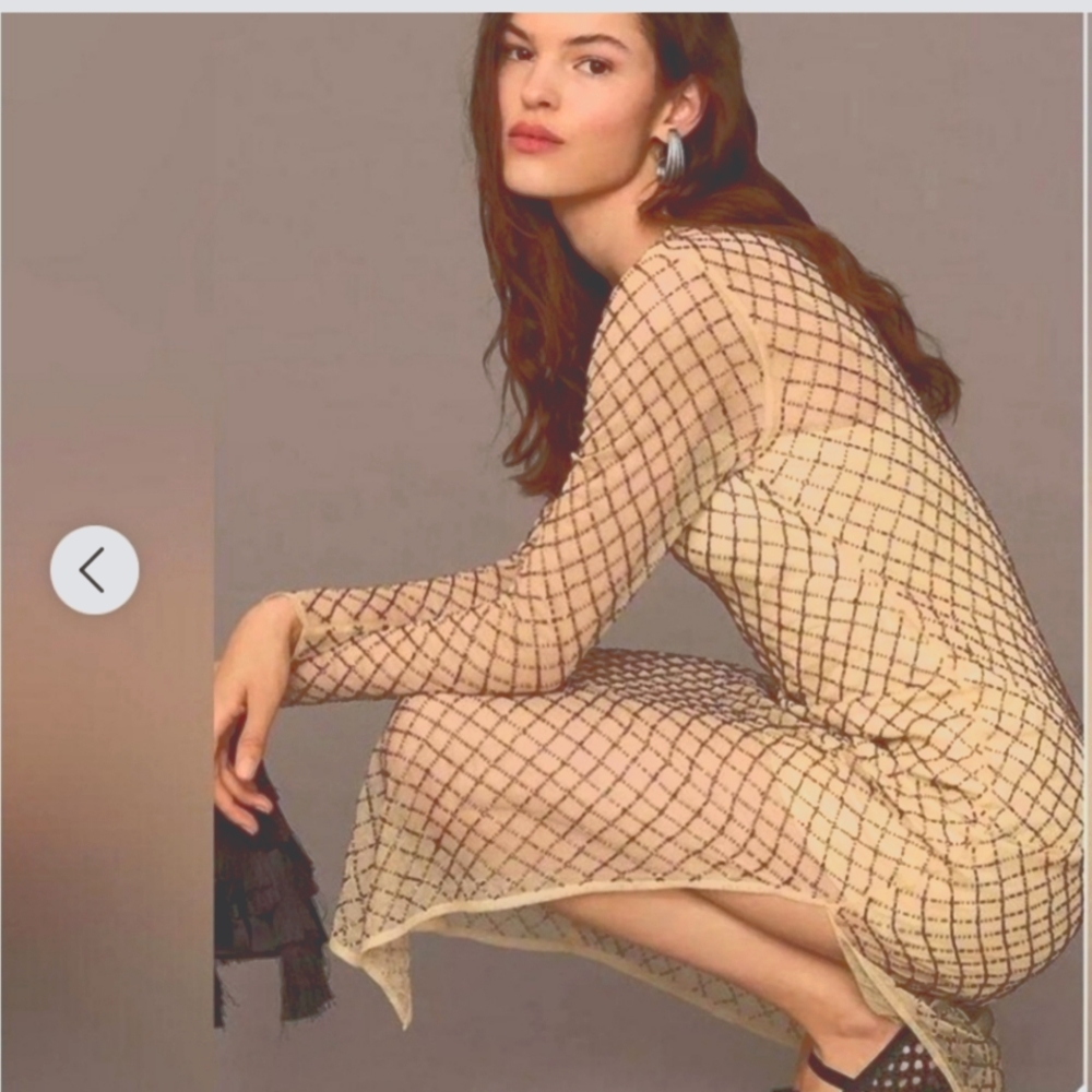 Anthropologie sheer beaded long sleeve MIDI dress NWT